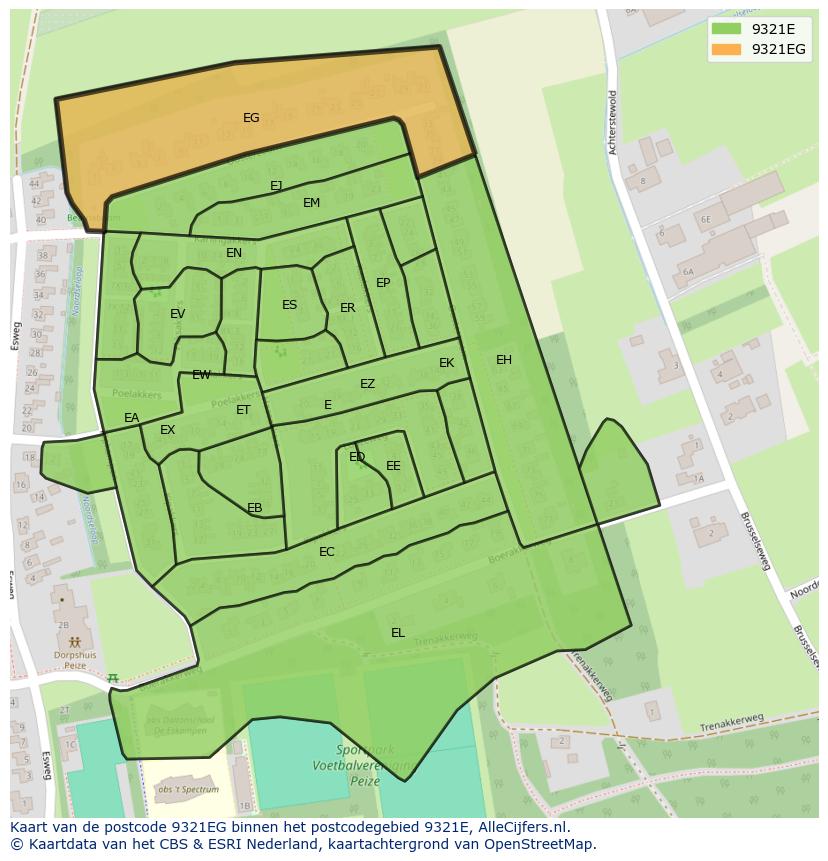 Afbeelding van het postcodegebied 9321 EG op de kaart.