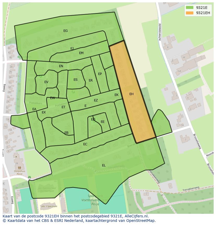 Afbeelding van het postcodegebied 9321 EH op de kaart.