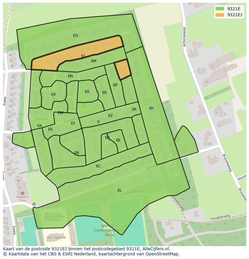 Afbeelding van het postcodegebied 9321 EJ op de kaart.
