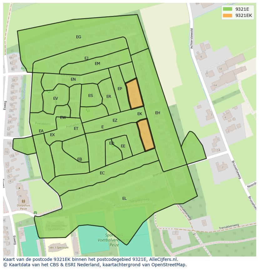 Afbeelding van het postcodegebied 9321 EK op de kaart.
