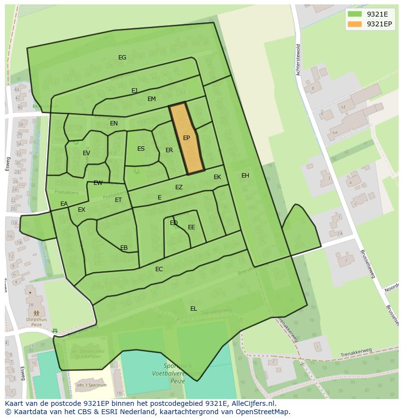 Afbeelding van het postcodegebied 9321 EP op de kaart.