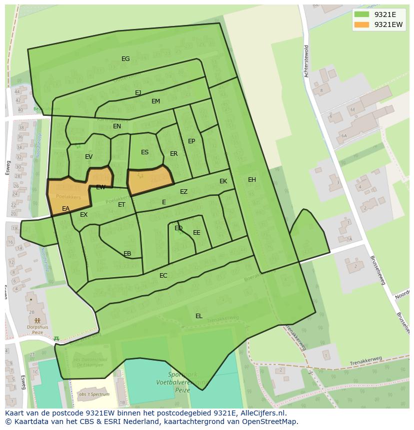 Afbeelding van het postcodegebied 9321 EW op de kaart.