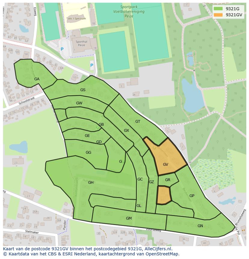 Afbeelding van het postcodegebied 9321 GV op de kaart.