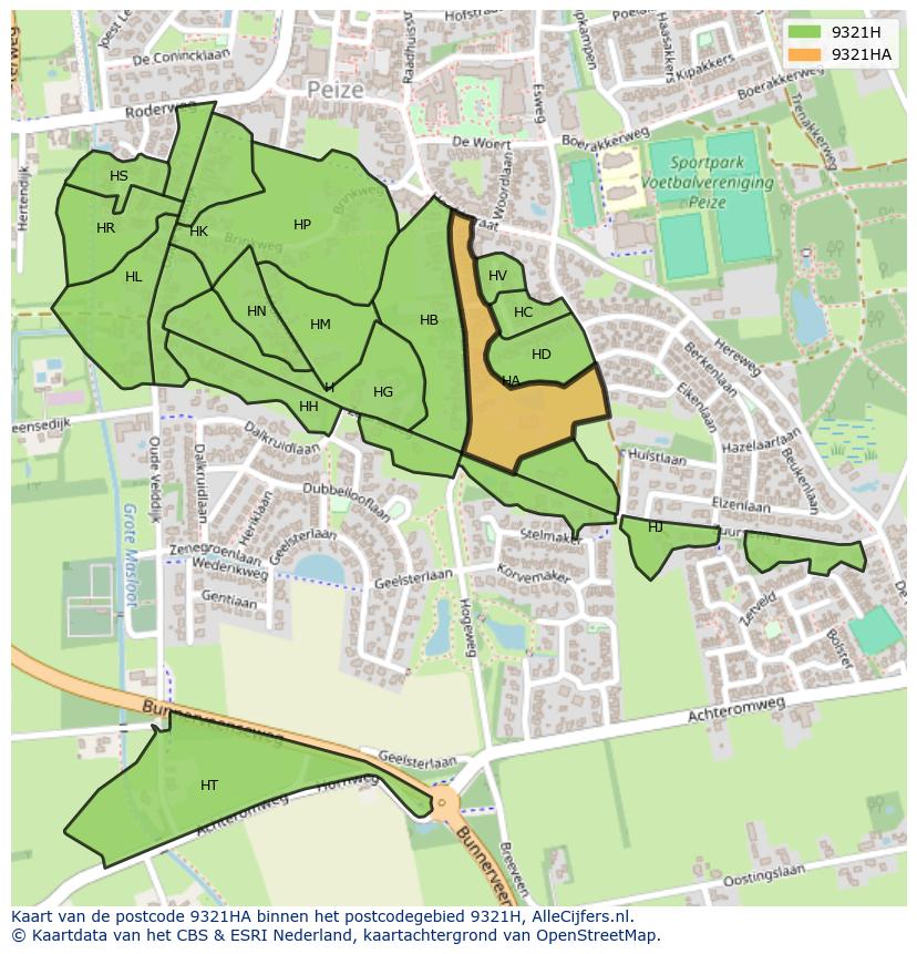 Afbeelding van het postcodegebied 9321 HA op de kaart.