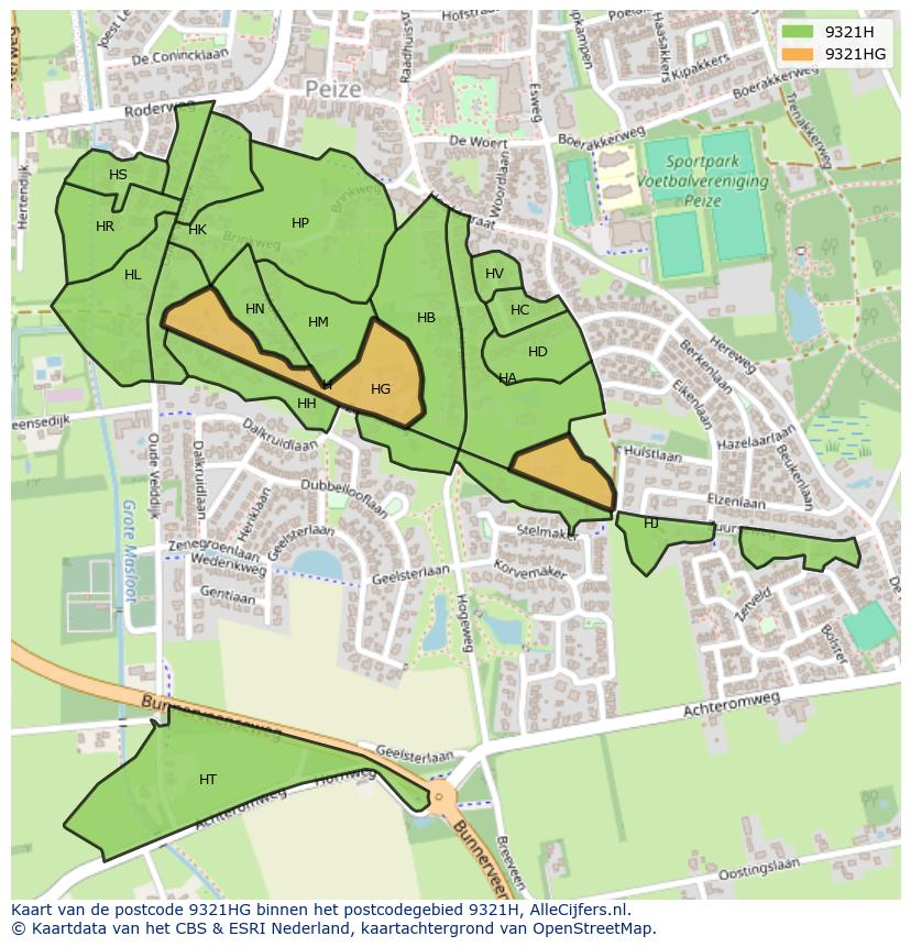 Afbeelding van het postcodegebied 9321 HG op de kaart.