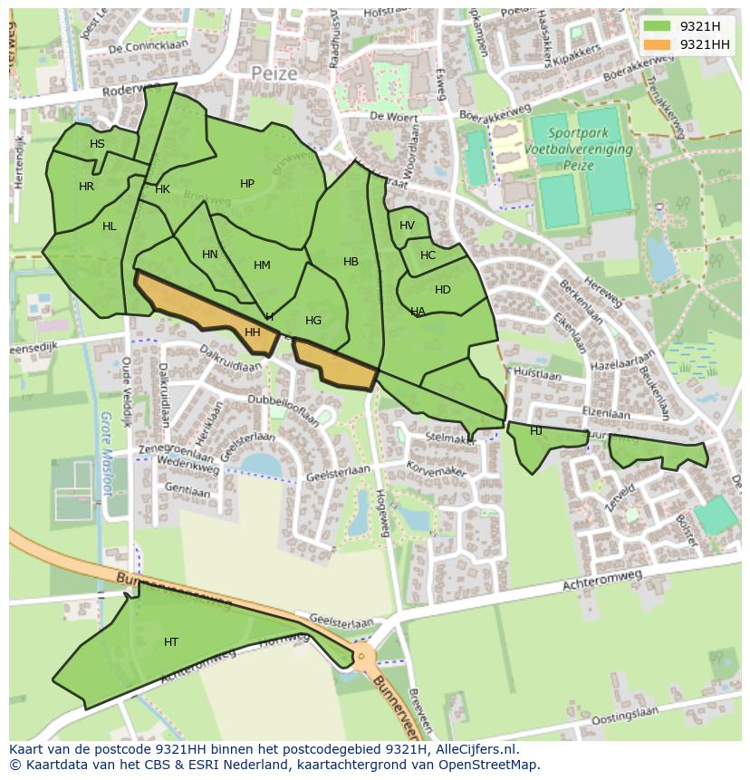 Afbeelding van het postcodegebied 9321 HH op de kaart.