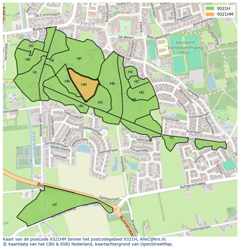 Afbeelding van het postcodegebied 9321 HM op de kaart.