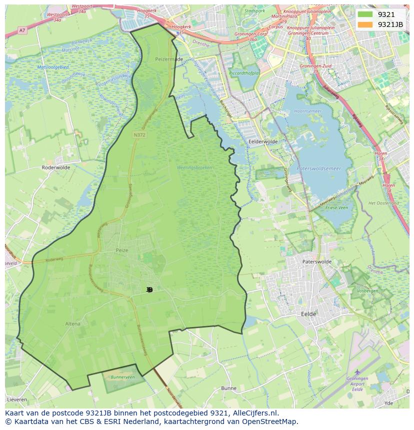 Afbeelding van het postcodegebied 9321 JB op de kaart.