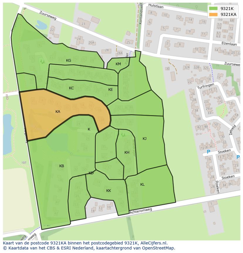 Afbeelding van het postcodegebied 9321 KA op de kaart.