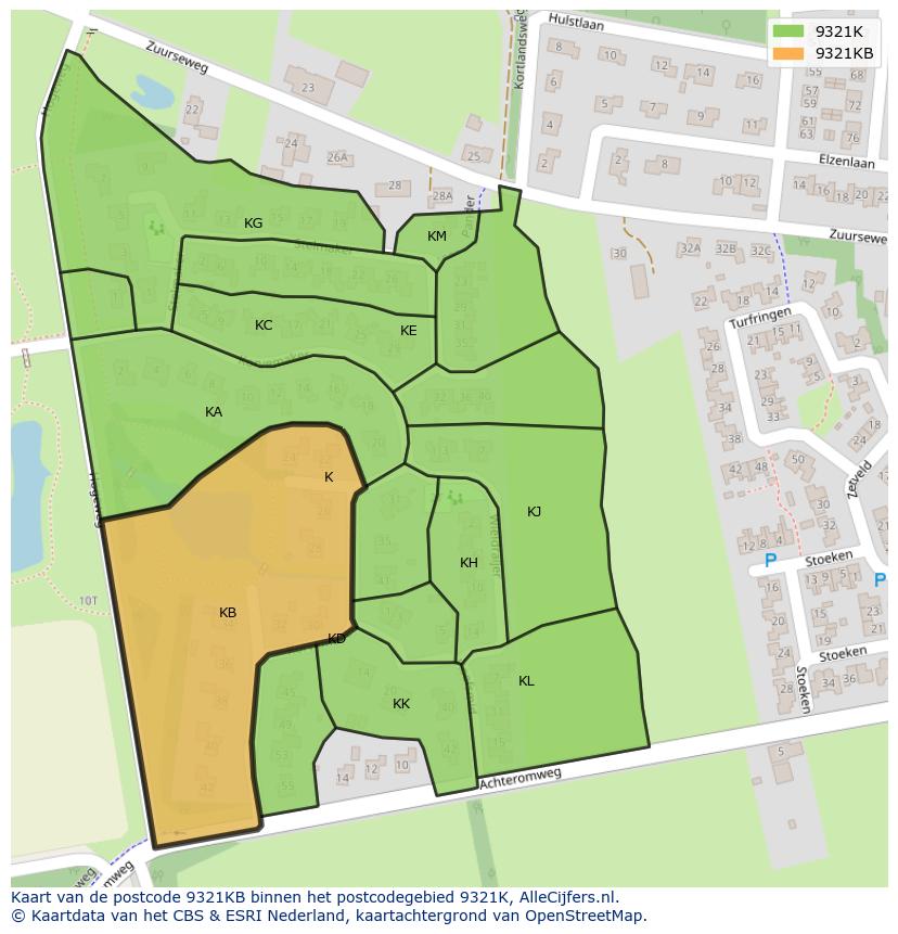 Afbeelding van het postcodegebied 9321 KB op de kaart.