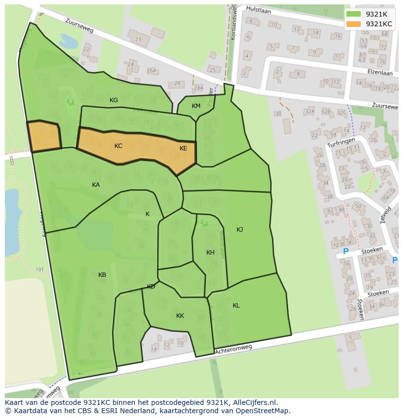 Afbeelding van het postcodegebied 9321 KC op de kaart.