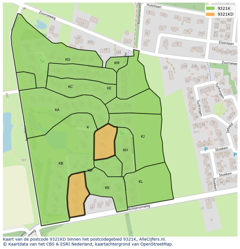Afbeelding van het postcodegebied 9321 KD op de kaart.