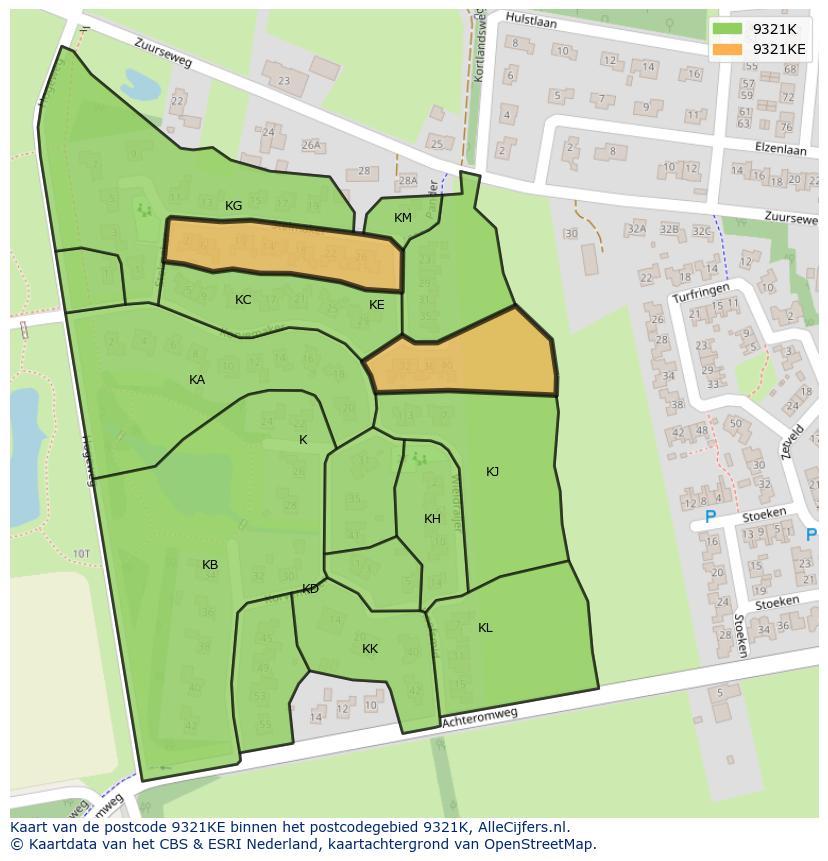 Afbeelding van het postcodegebied 9321 KE op de kaart.