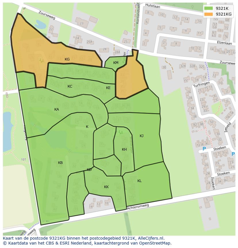 Afbeelding van het postcodegebied 9321 KG op de kaart.