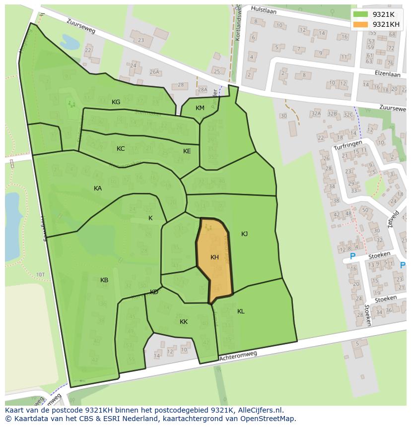 Afbeelding van het postcodegebied 9321 KH op de kaart.
