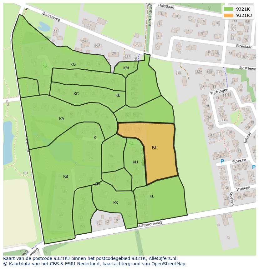 Afbeelding van het postcodegebied 9321 KJ op de kaart.