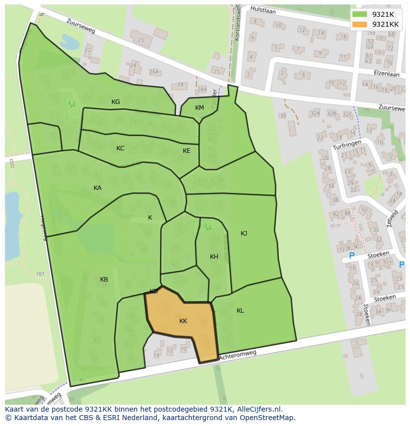 Afbeelding van het postcodegebied 9321 KK op de kaart.