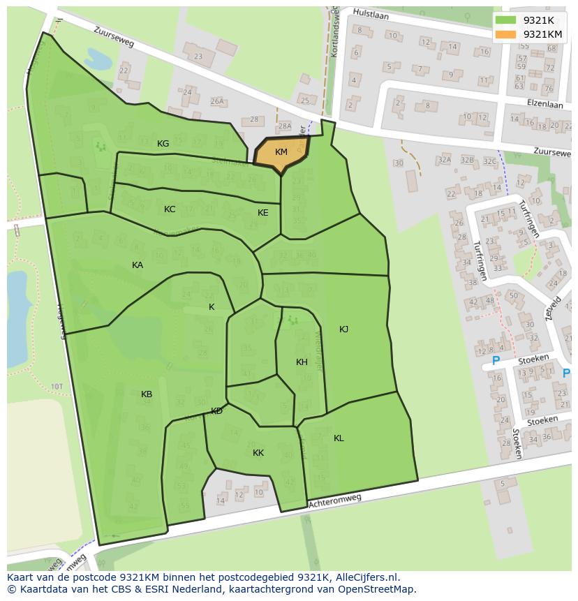 Afbeelding van het postcodegebied 9321 KM op de kaart.