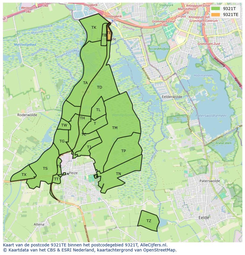 Afbeelding van het postcodegebied 9321 TE op de kaart.
