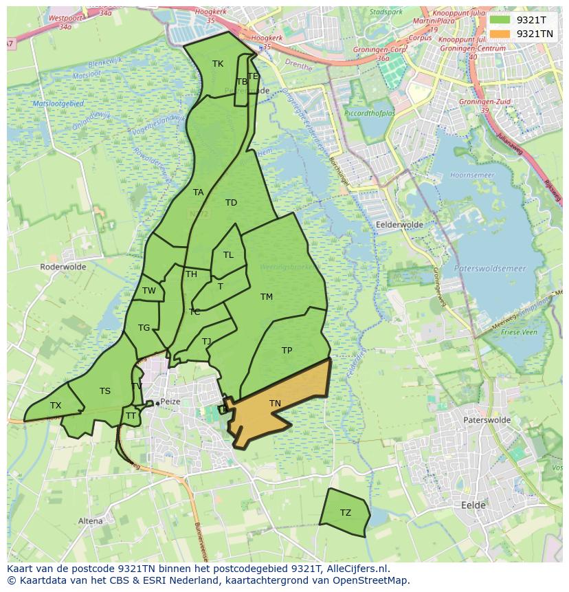 Afbeelding van het postcodegebied 9321 TN op de kaart.
