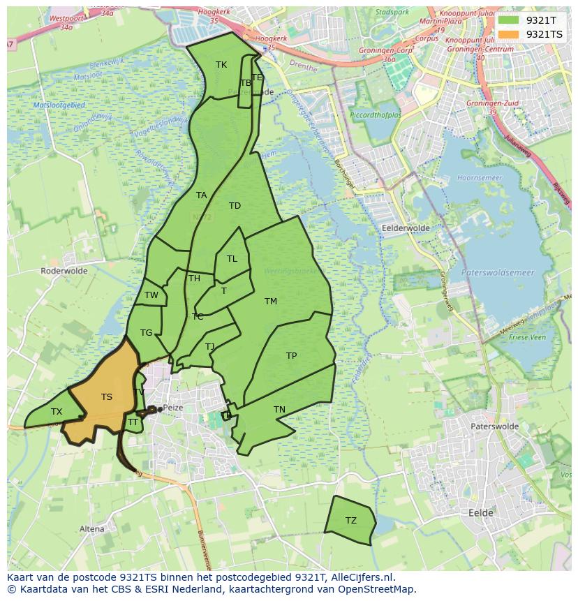 Afbeelding van het postcodegebied 9321 TS op de kaart.