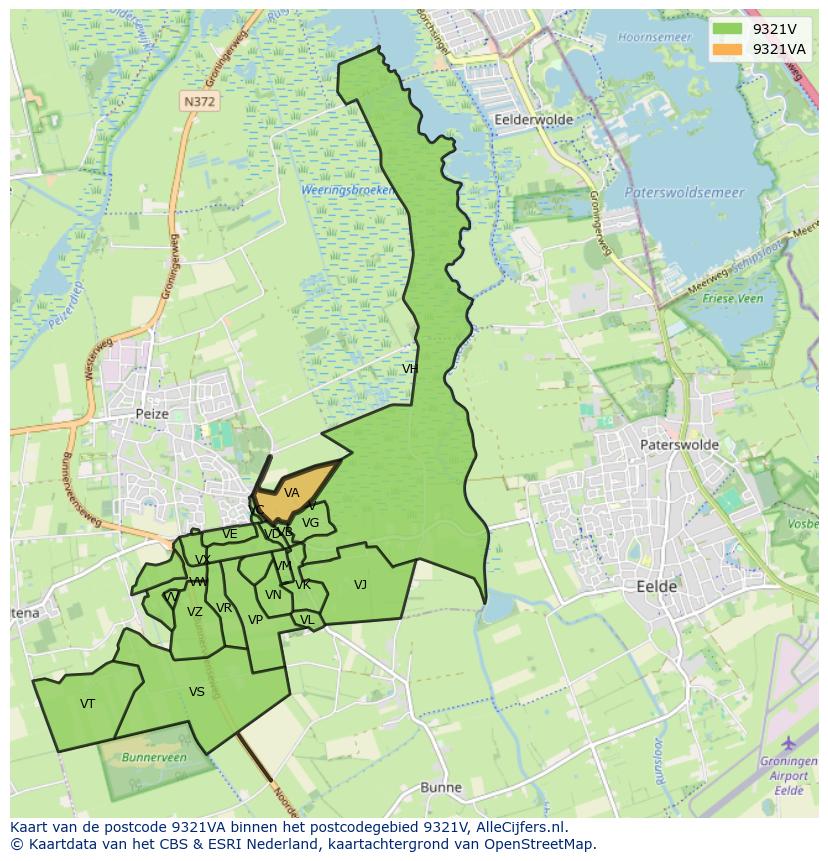Afbeelding van het postcodegebied 9321 VA op de kaart.