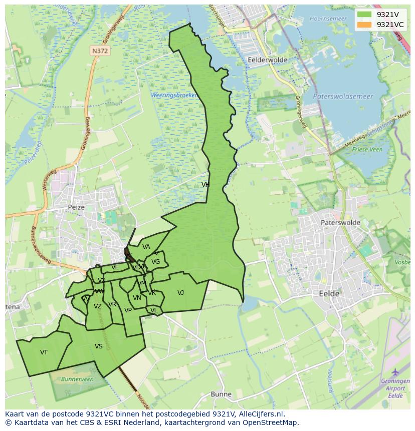 Afbeelding van het postcodegebied 9321 VC op de kaart.