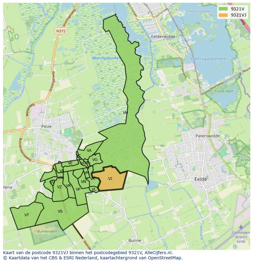 Afbeelding van het postcodegebied 9321 VJ op de kaart.