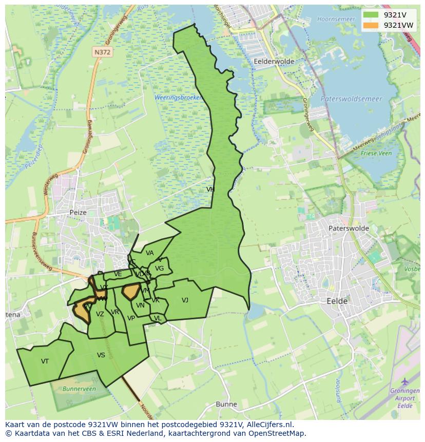 Afbeelding van het postcodegebied 9321 VW op de kaart.