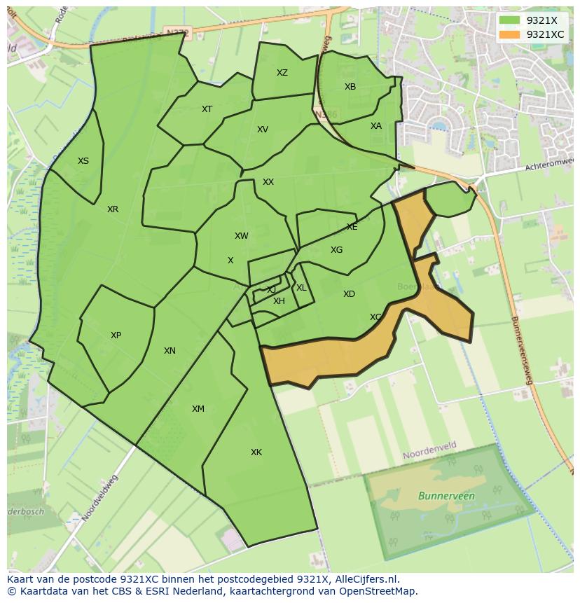 Afbeelding van het postcodegebied 9321 XC op de kaart.