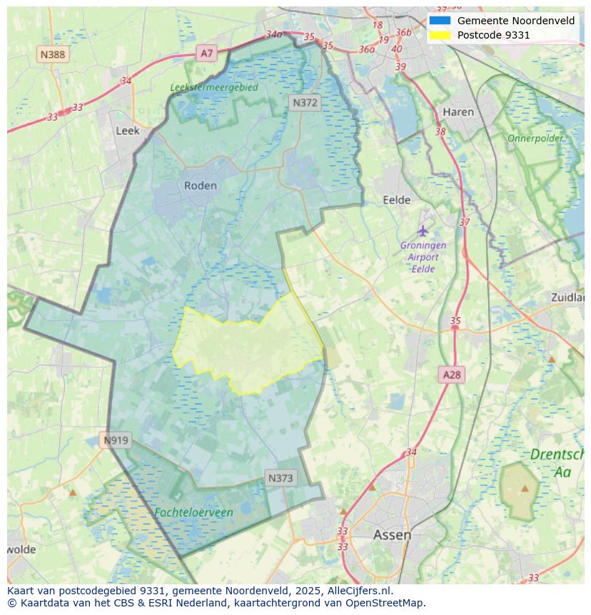 Afbeelding van het postcodegebied 9331 op de kaart.