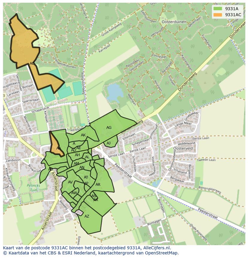 Afbeelding van het postcodegebied 9331 AC op de kaart.