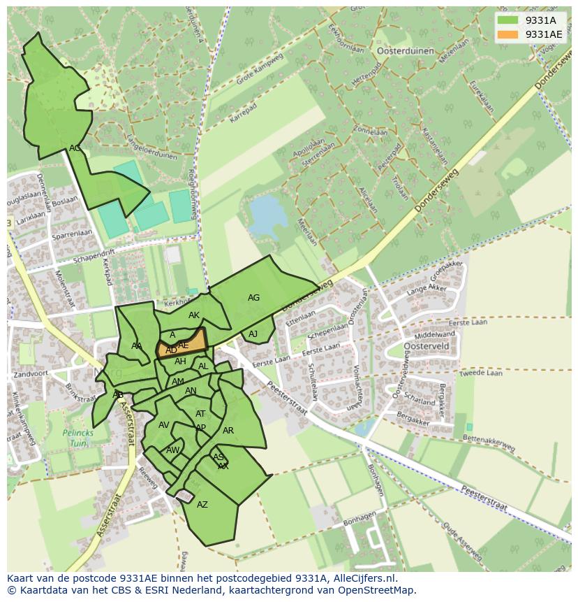 Afbeelding van het postcodegebied 9331 AE op de kaart.