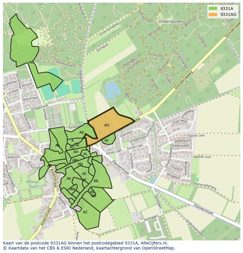 Afbeelding van het postcodegebied 9331 AG op de kaart.