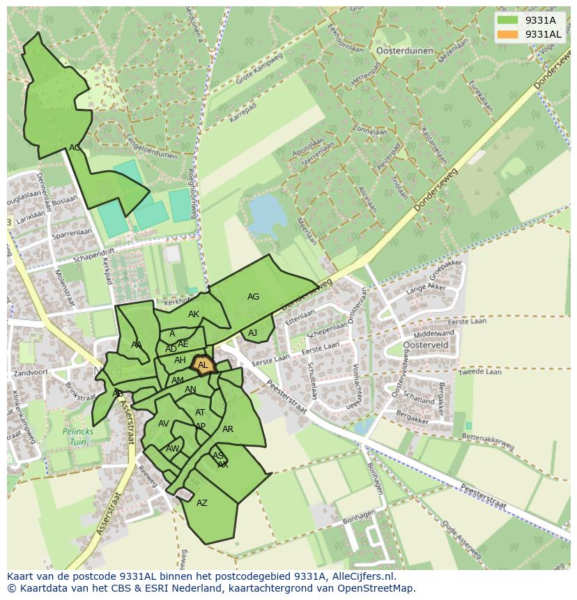 Afbeelding van het postcodegebied 9331 AL op de kaart.