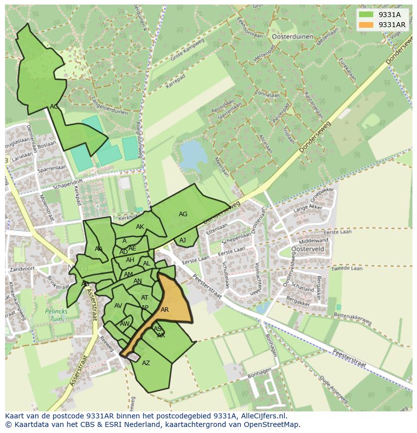 Afbeelding van het postcodegebied 9331 AR op de kaart.