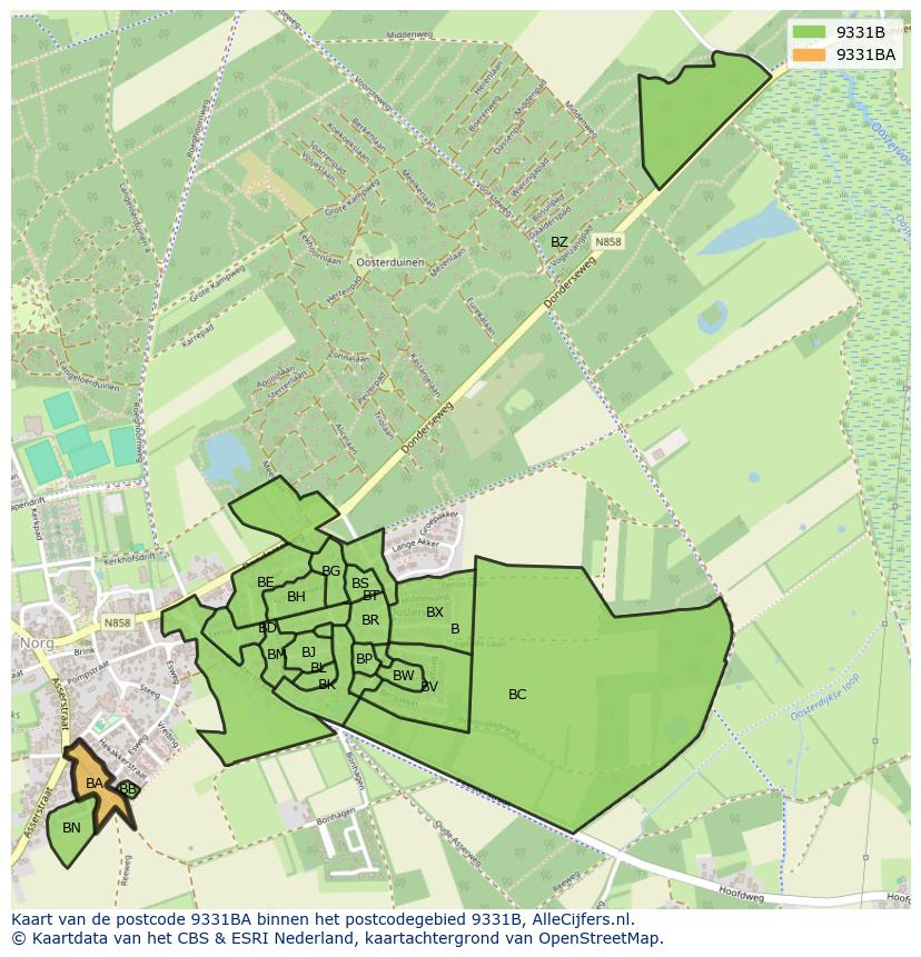 Afbeelding van het postcodegebied 9331 BA op de kaart.
