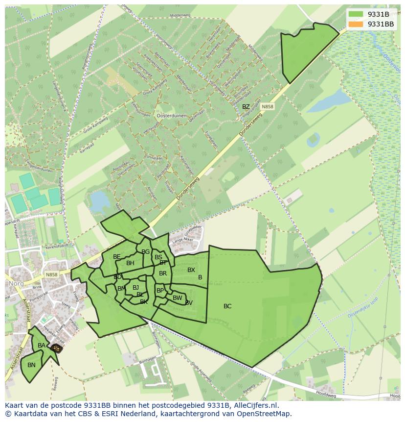Afbeelding van het postcodegebied 9331 BB op de kaart.