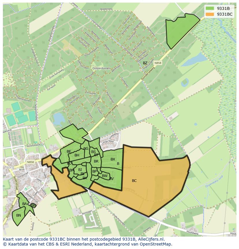 Afbeelding van het postcodegebied 9331 BC op de kaart.