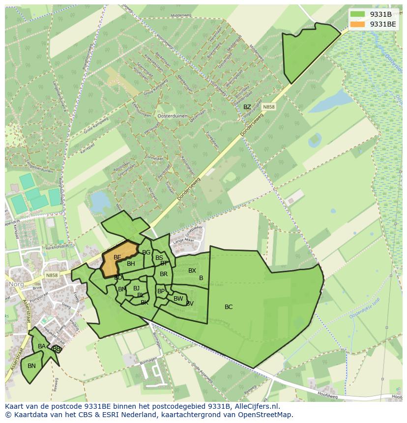 Afbeelding van het postcodegebied 9331 BE op de kaart.
