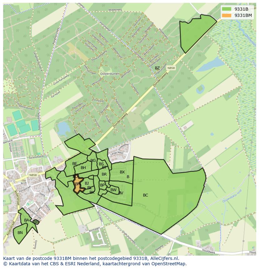 Afbeelding van het postcodegebied 9331 BM op de kaart.