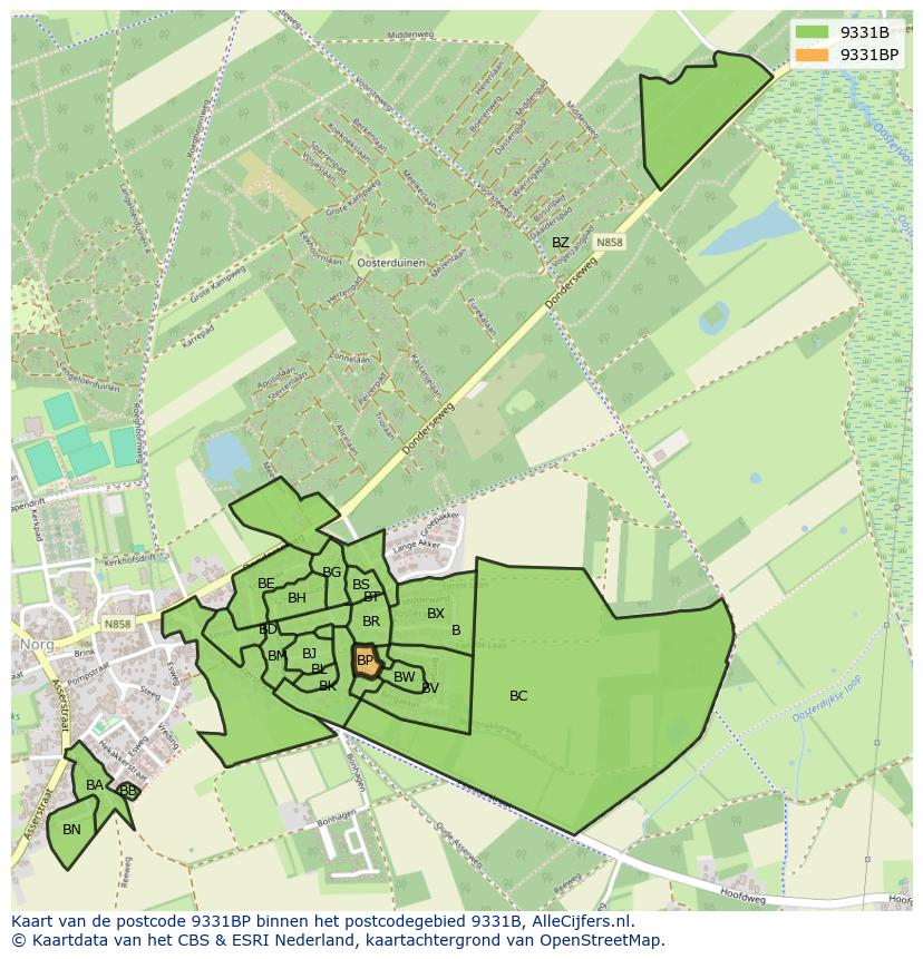 Afbeelding van het postcodegebied 9331 BP op de kaart.