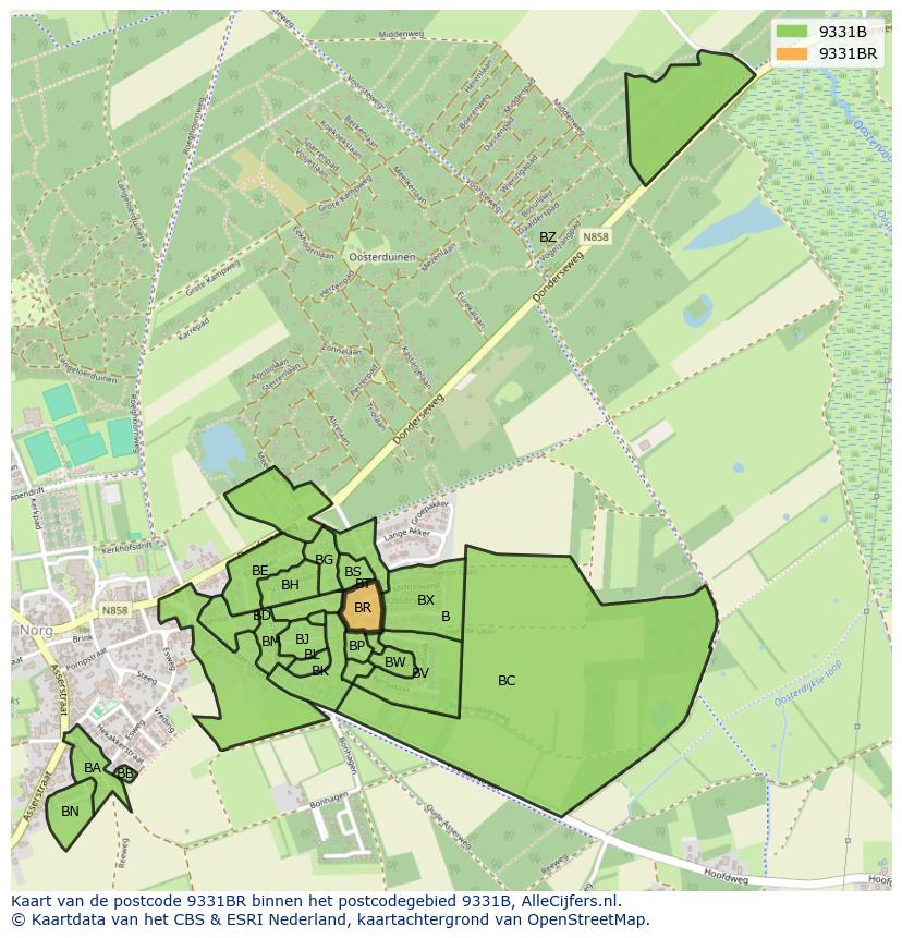 Afbeelding van het postcodegebied 9331 BR op de kaart.