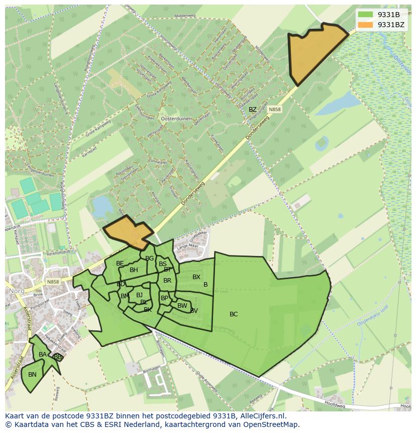 Afbeelding van het postcodegebied 9331 BZ op de kaart.