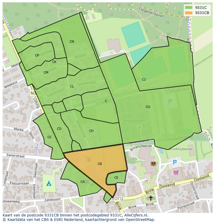 Afbeelding van het postcodegebied 9331 CB op de kaart.