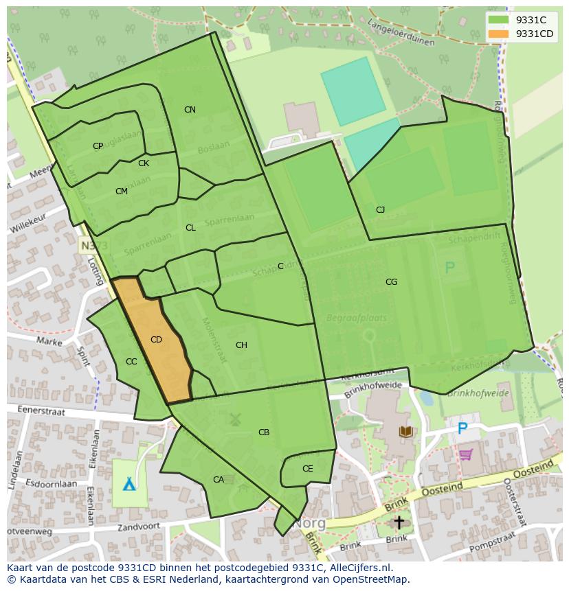 Afbeelding van het postcodegebied 9331 CD op de kaart.