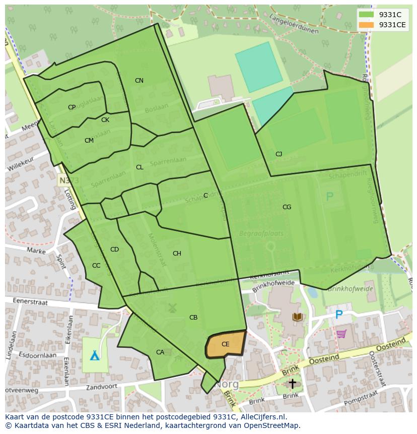 Afbeelding van het postcodegebied 9331 CE op de kaart.