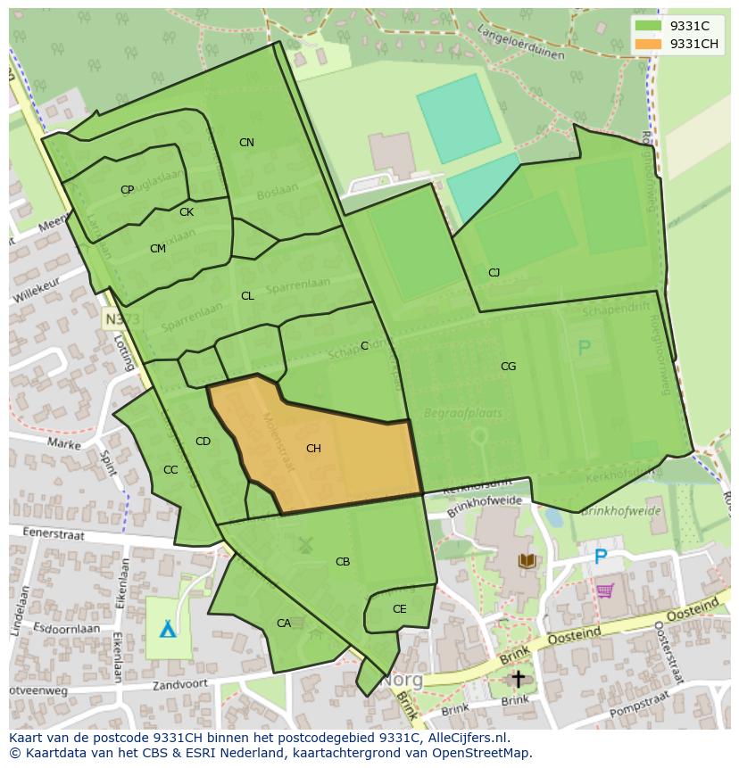 Afbeelding van het postcodegebied 9331 CH op de kaart.