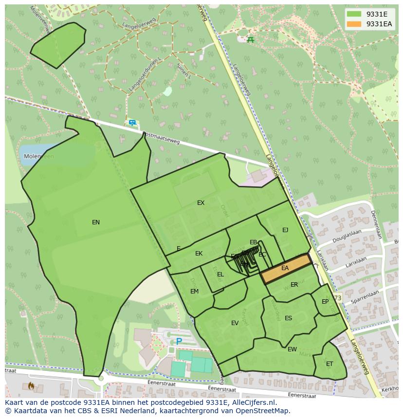 Afbeelding van het postcodegebied 9331 EA op de kaart.