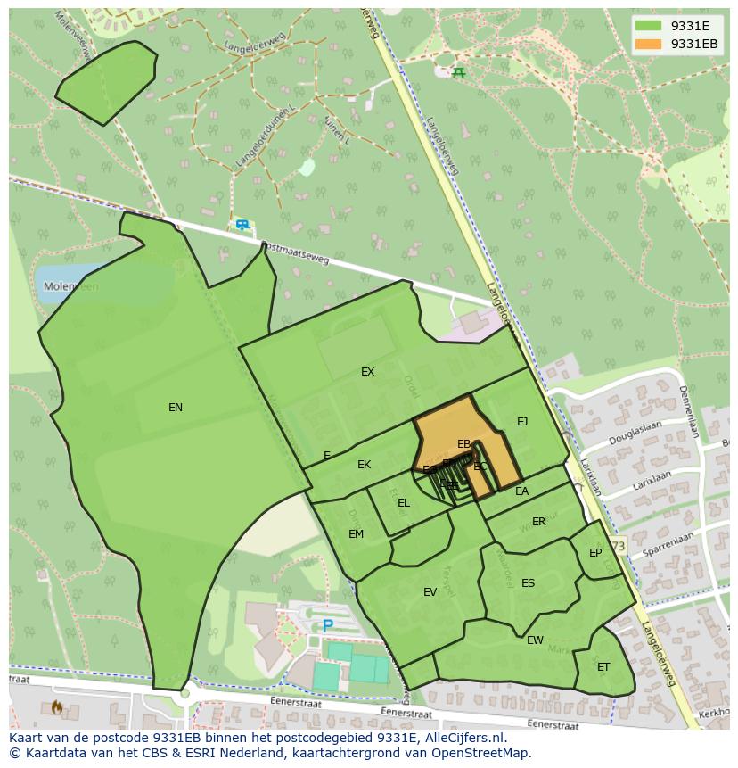 Afbeelding van het postcodegebied 9331 EB op de kaart.